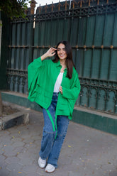 The ruffle linen chemise Green